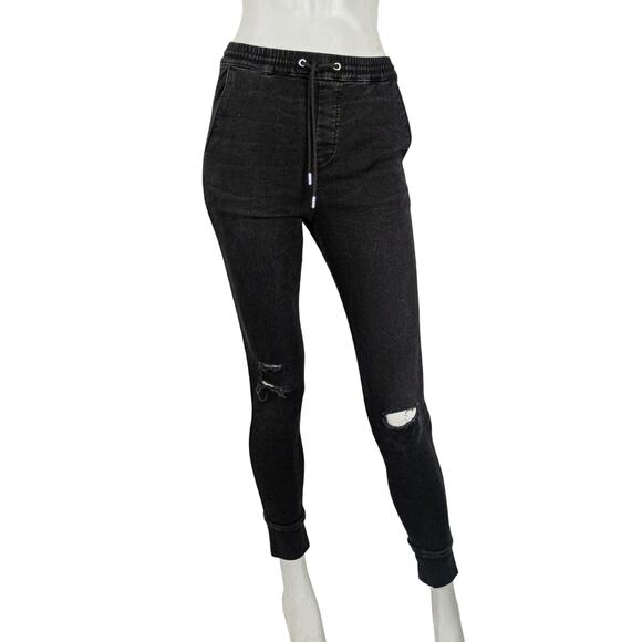 The Kooples Black Jean Joggers ripped Distressed drawstring Women's 2XS 26w - Picture 3 of 10